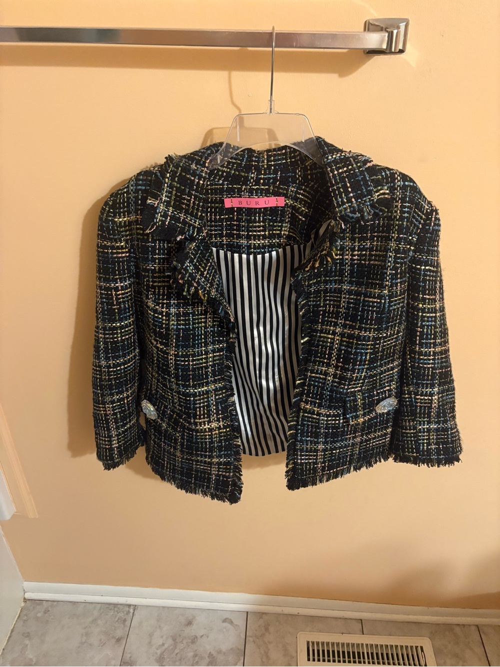 Buru Black Multicolor Tweed Blazer Jacket